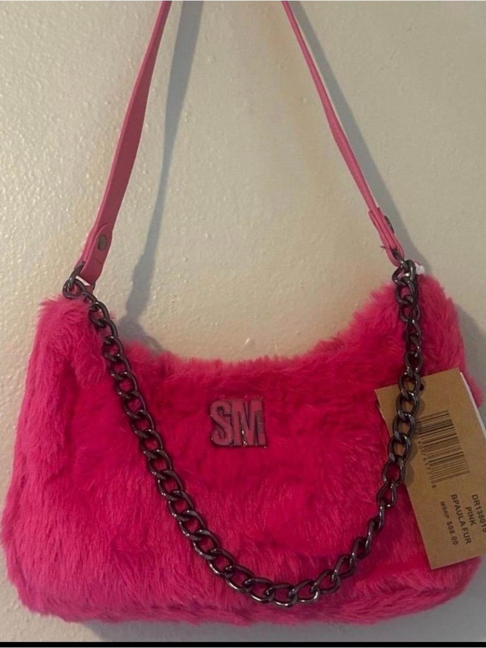 NWT Steve Madden BPAULA FUR Hot Pink Faux Fur Shoulder Bag Purse